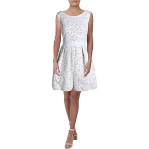 Womens XSCAPE White Zippered Pleated Lined Sleeveless Party Fit + Flare Dress  8